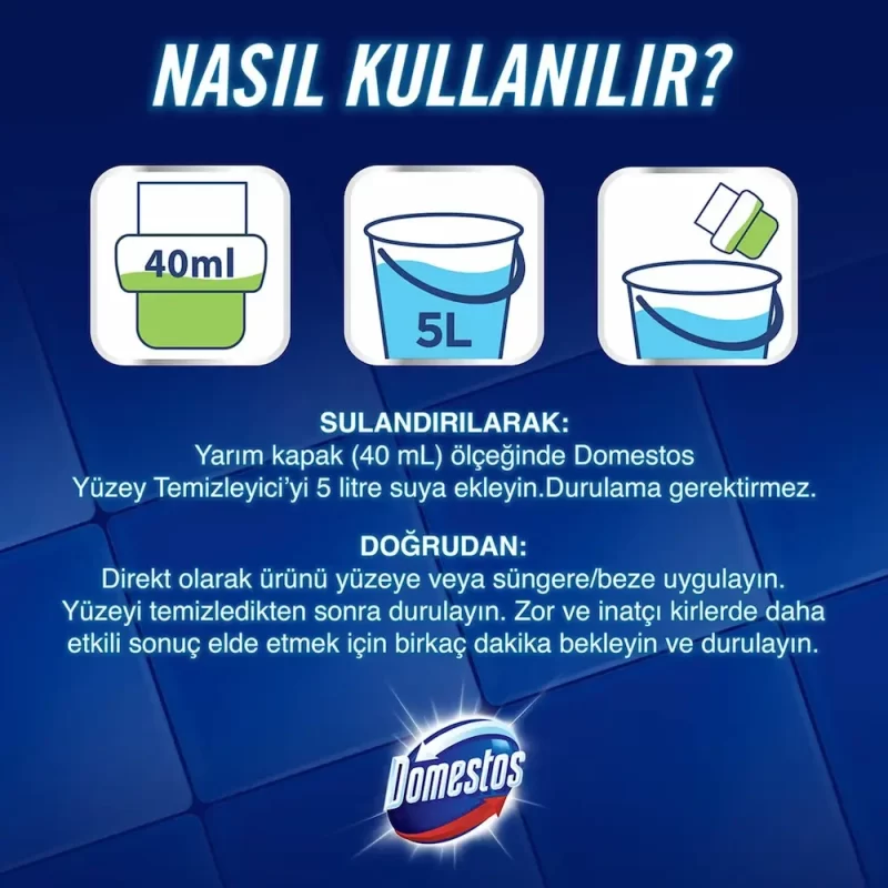 Domestos Yüzey Temizleyici Okyanus Maksimum Hijyen Tüm Yüzeyler için Yüzey Temizleyici 1500 ML