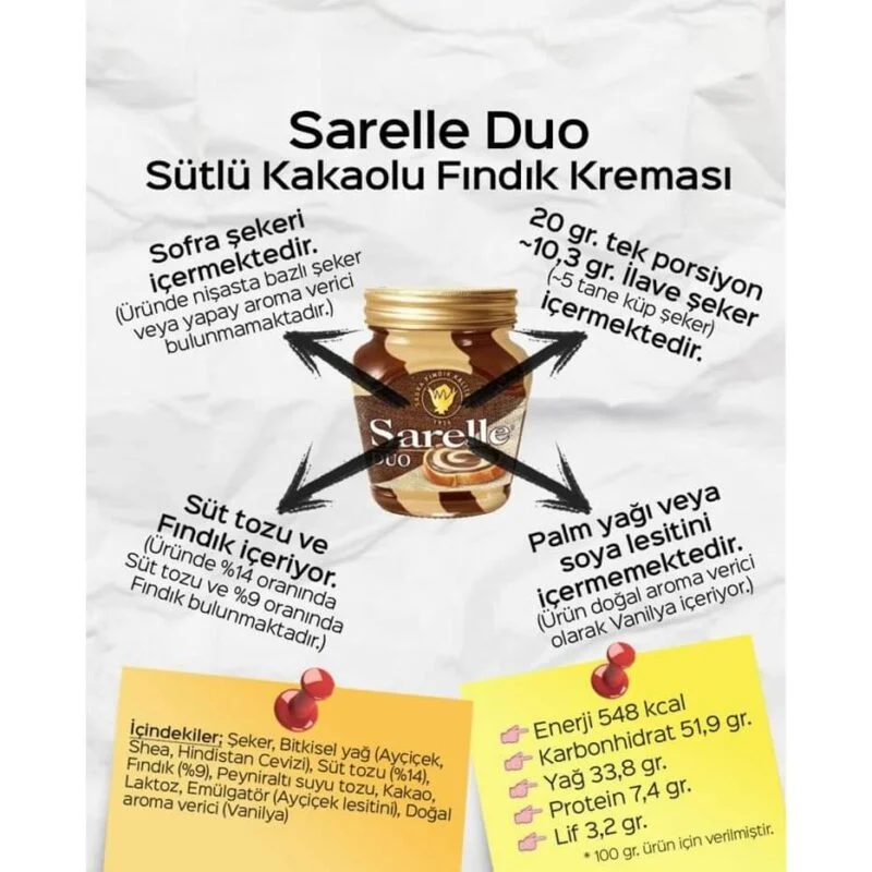 Sarelle Duo Sütlü Kakaolu Fındık Kreması 350 Gr - Görsel 2