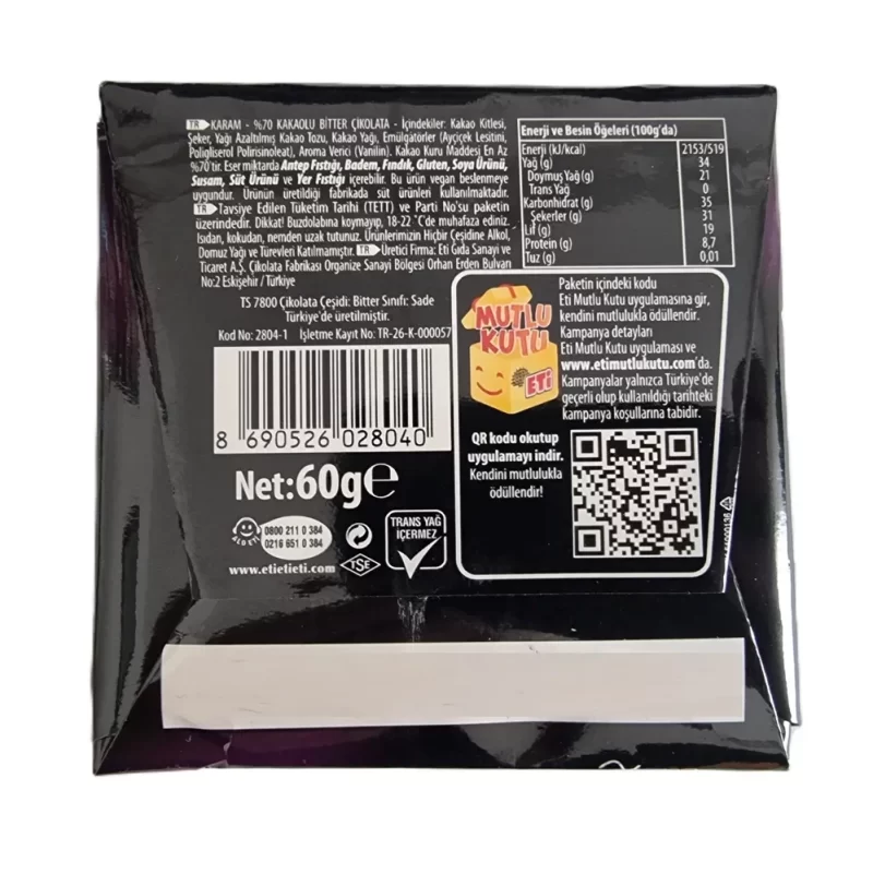 Eti Karam Bitter %70 Kakaolu Çikolata 60 Gr