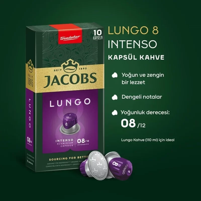 Jacobs Lungo 8 Intenso Nespresso Uyumlu Alüminyum Kapsül Kahve 10 Adet - Görsel 3